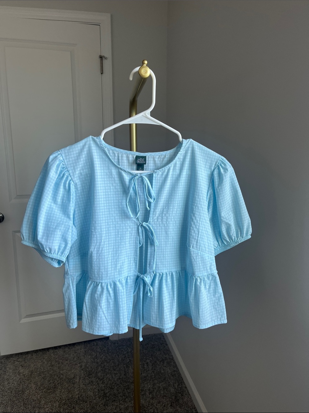 wild fable Light Blue Gingham Tie-Front Peplum Top